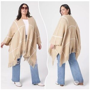 Lane Bryant Cream Knit Window Pane Poncho